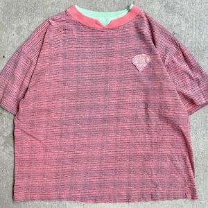 90s Vintage Striped Pink Men’s Patched Surf Tshirt XL 24x27